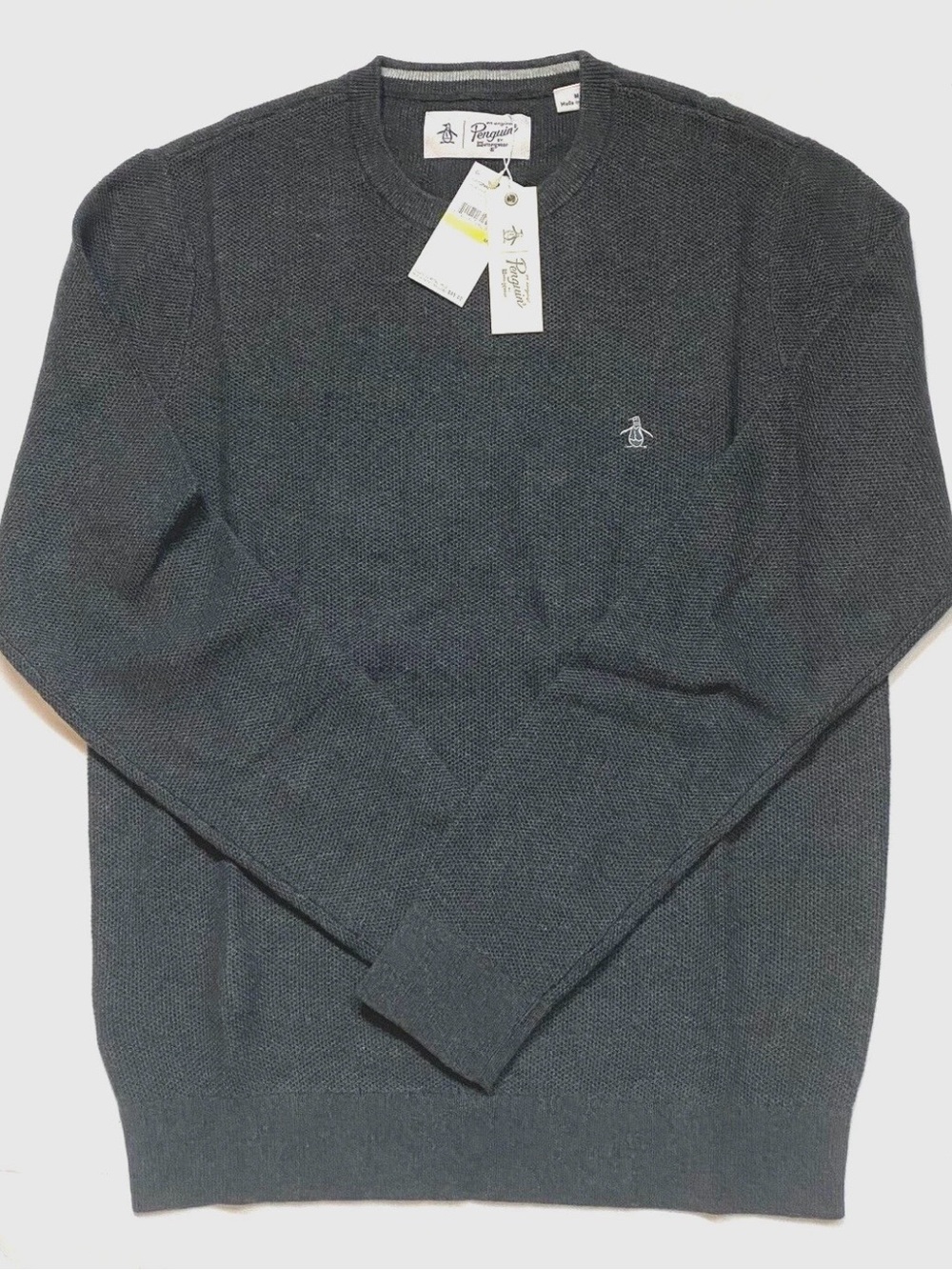Original Penguin Long Sleeve Crew Neck Knit Pull Over Size Medium- Gray